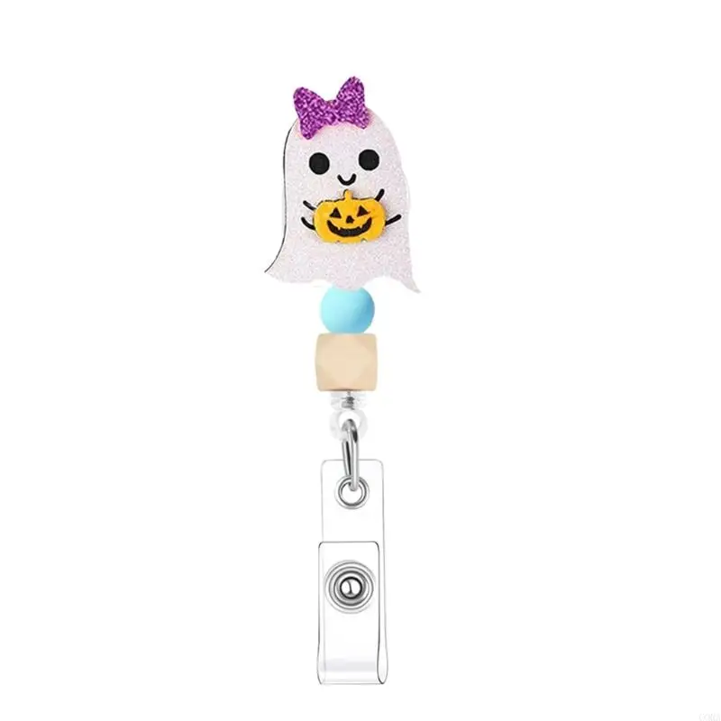 CORA Halloween Work Card Clip Set of 5 Retractable Badge Holder Clips with Clear Strap for Office Staff Access Cards School