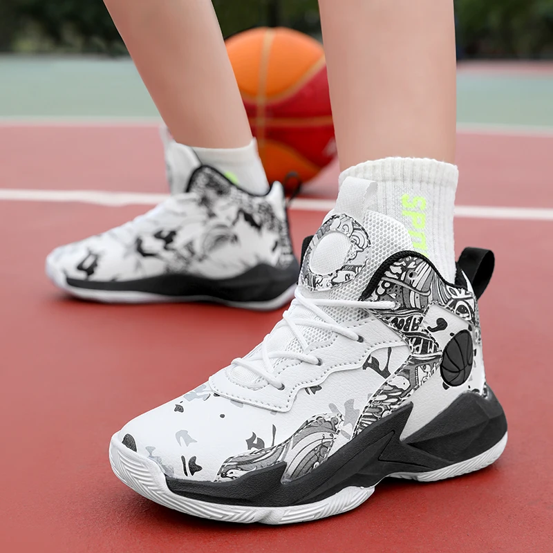 Moda tênis de basquete para crianças tênis de alta qualidade crianças sapatos esportivos casuais tornozelo-protegido anti-escorregadio ginásio formadores meninos
