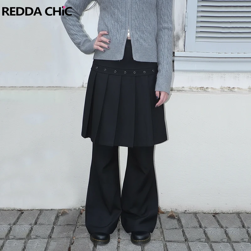 

REDDACHiC Layering Black Dress Pants Solid Cleanfit Low Rise Pleated Wrapped Wide Leg Casual Suit Trousers Simple Women Clothes
