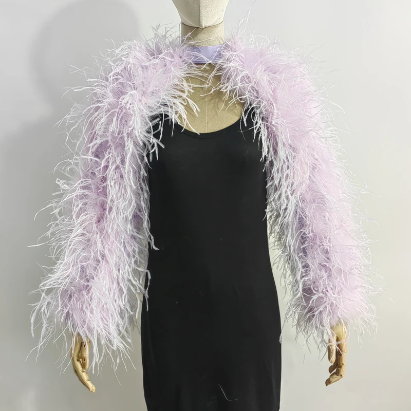 Neuestes Design, stilvolles 100 % Straußenhaar, Ärmellänge 55 cm, mehrfarbig, maßgeschneidert, für Mode, Club und Party, Bankett, vielseitig – Detail 17