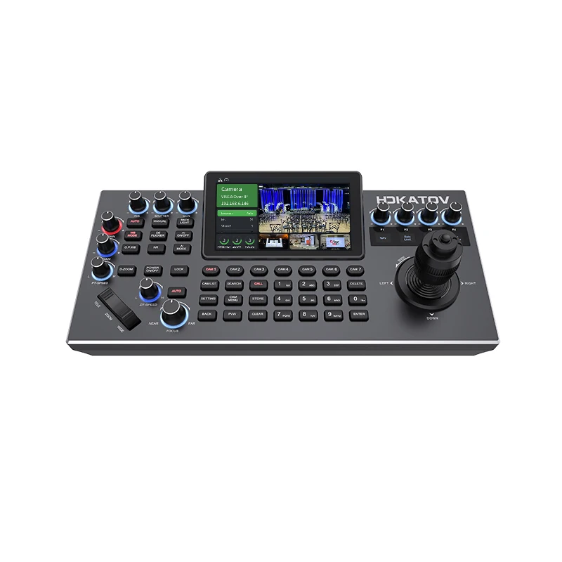

PTZ Camera Controller Keyboard with 4D Joystick for Live Streaming PTZ Network Keyboard PELCO D/P RS232 RS485 5.5 Inch LCD