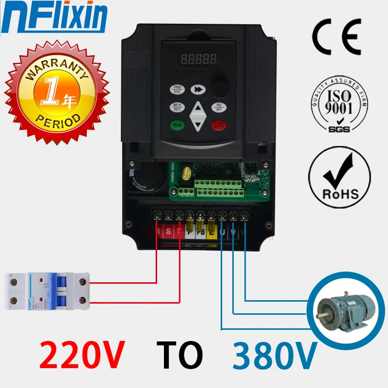 VFD Inverter 4KW 5.5KW 7.5KW 220V in and 380V out single phase 220V household electric input and Real Three-phase 380V output