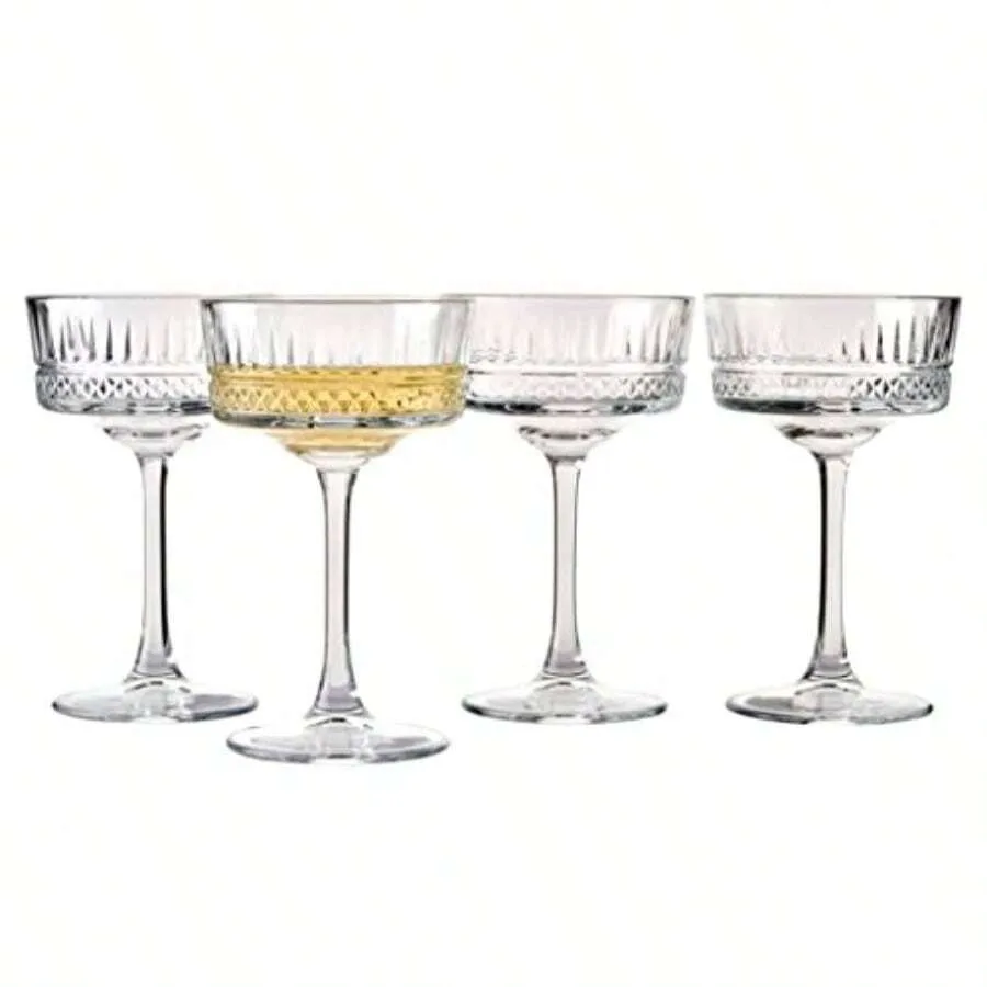 

Vintage Coupe Glasses Set Of 4 - Exclusive Champagne Cocktail Martini Wine Glasses - Long Stem Glassware - 8.8 Oz - Perfect For