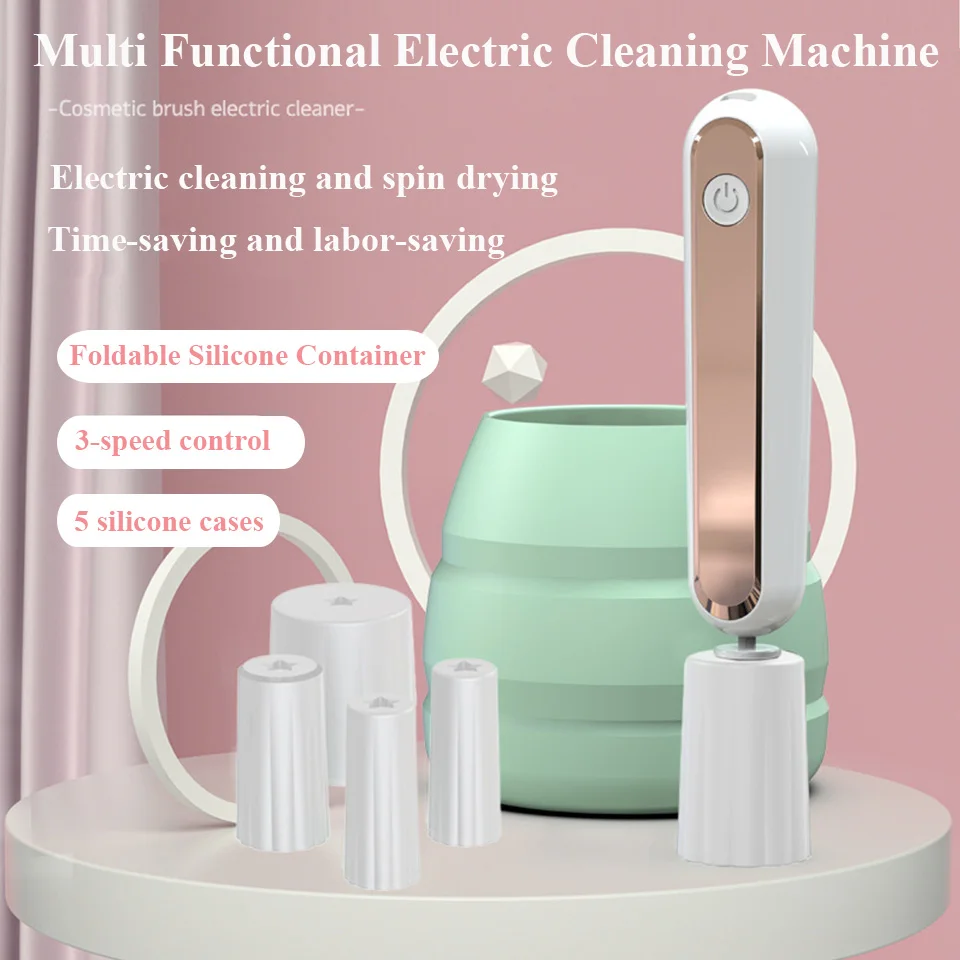 Limpiador de Brochas de Maquillaje y Agitador de Pegamento para Pestañas 2 en 1 con Carga USB, Herramienta Mezcladora de Líquidos Impermeable con Lavado y Secado Automático