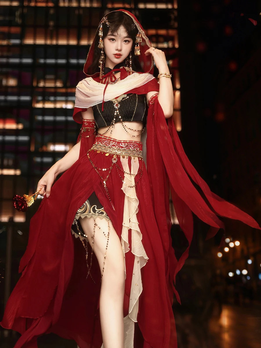 

Designer's Gift Original Desert Traveler Hanfu Lolita Women's Shawl Collar Sleeve Strap Skirt Shorts Set