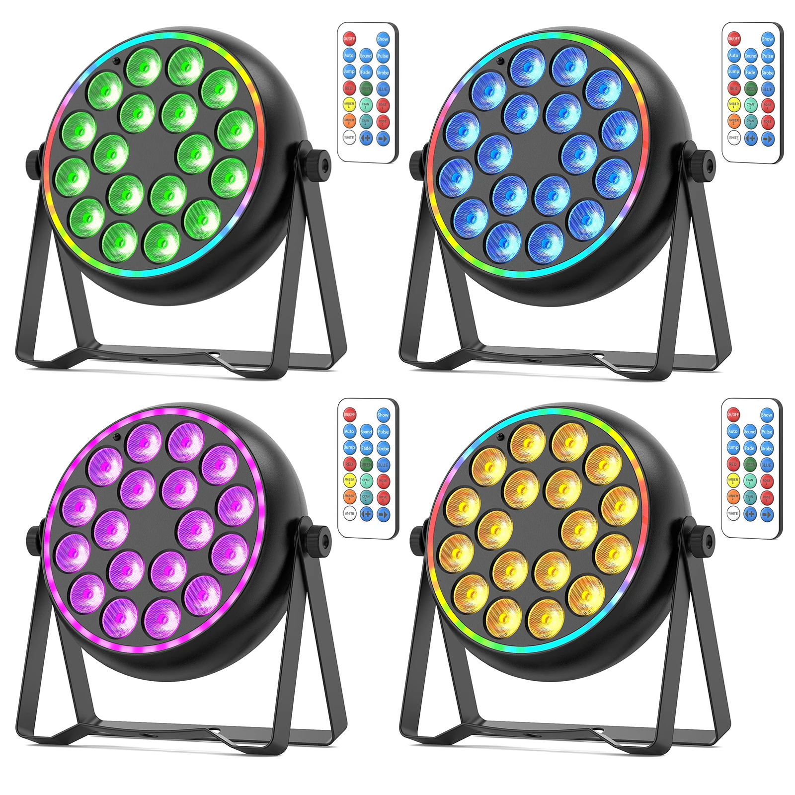 

Datewink 4Pcs 80W RGBW LED Par Lights With RGB Halo Strip DMX Remote Control Stage Lighting For DJ Disco Party Wedding Club Bar