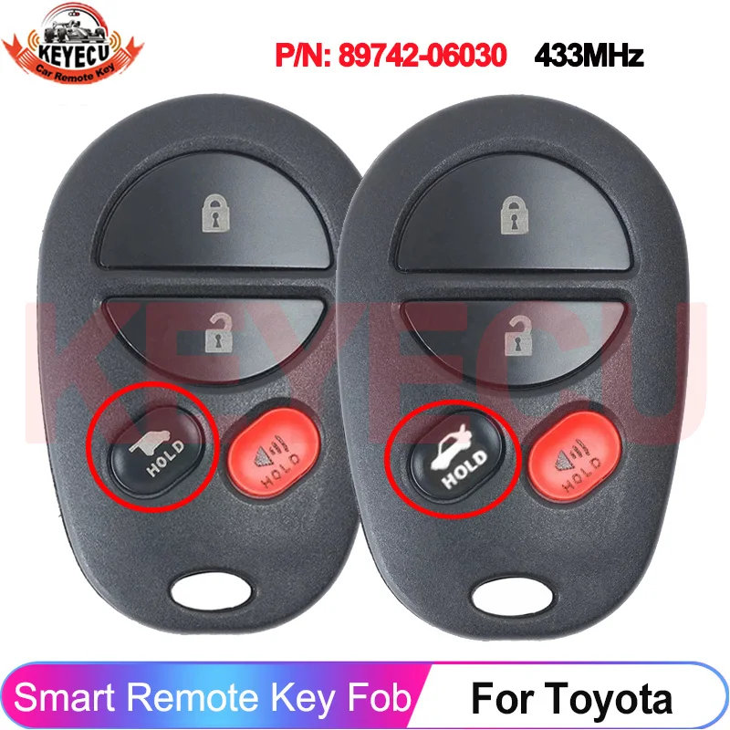 KEYECU 4 Buttons 433MHz P/N: 89742-06030 For Toyota Camry ACV40 GSV40 2006 2007 2008 2009 2010 2011 Smart Remote Car Key Fob