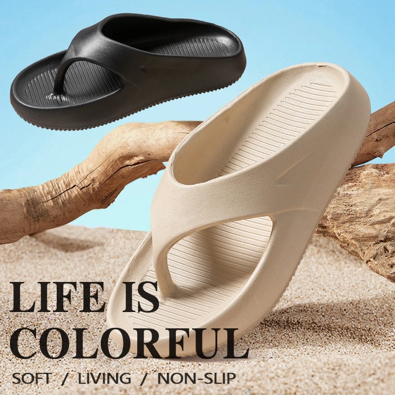 New Thick Soled Herringbone Slippers for Men Summer Outdoor Wear on The Beach Soft Sole Non Slip and Clip on Sandals for Men