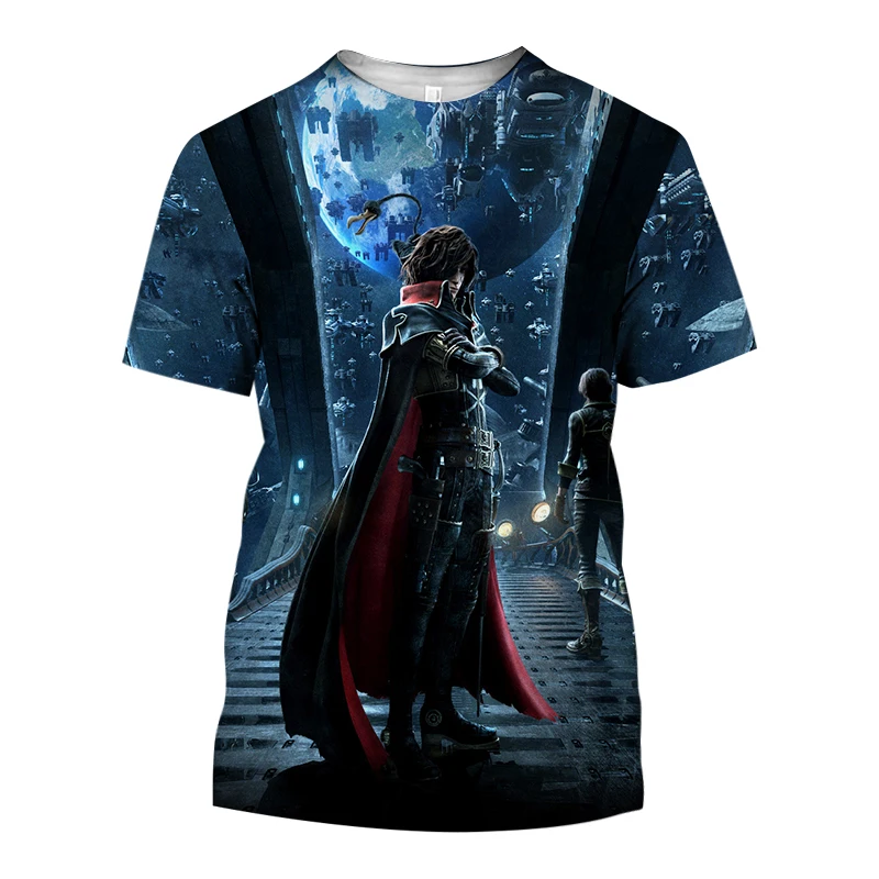 Espaço pirata capitão harlock albator t-shirts anime 3d impressão streetwear homens mulheres casual moda oversize t camisa crianças camisetas topos