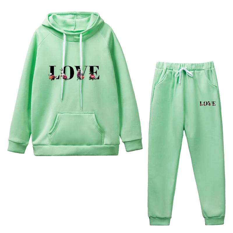 LOVE Letter Printing Womens Tracksuit Autumn Winter Hooded Sweatshirts Suit Casual Jogging Pants Set New in High Street Clothing