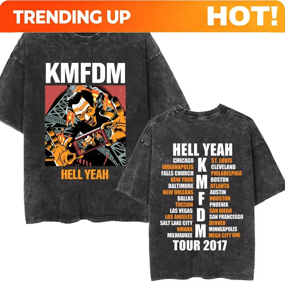 Customization Washed Vintage Rock Band Kmfdm Yeah Tour 2017 T-shirt Men Women Retro Gothic Punk T-shirts Male Casual Cotton Over