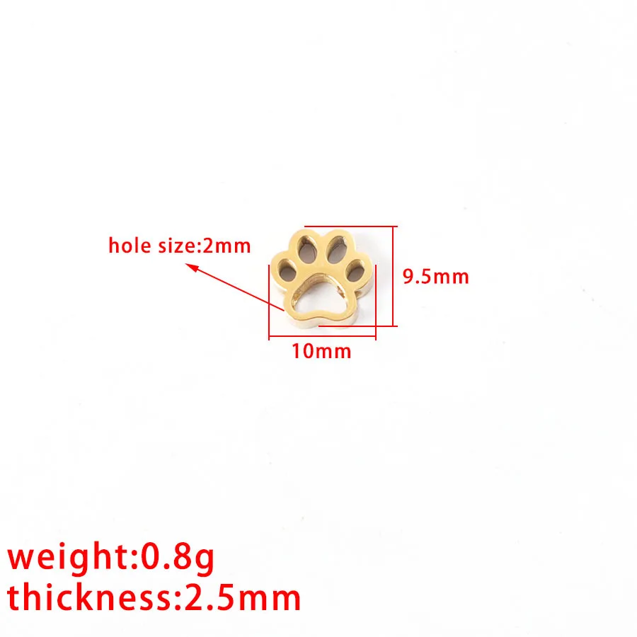 10Pcs/Lot Stainless Steel Dog Paw Small Hole Bead  For DIY Jewelry Making Necklace  Bracelet Accessories