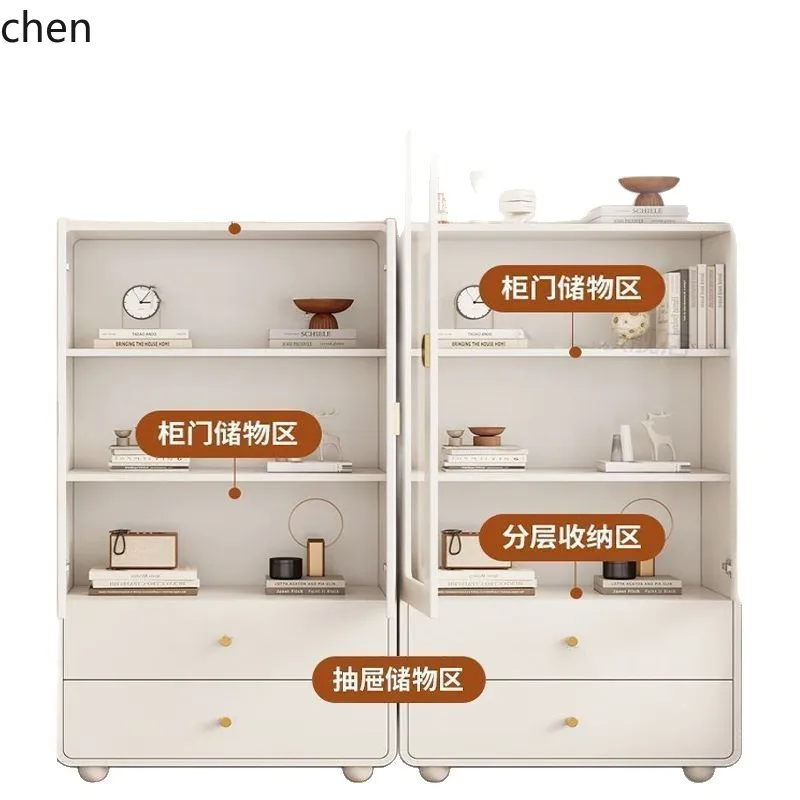 b7-17- Solid Wood Bookcase Floor-standing with Doors Dustproof Storage Cabinet Living Room Combination Display Cabinet Shelf