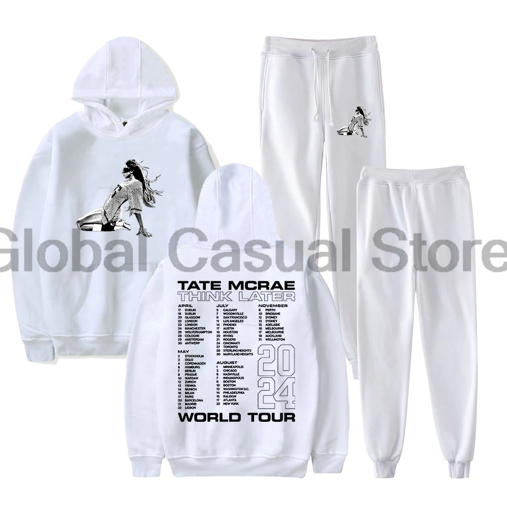 Tate McRae Think Later World Tour Pullover Hoodie Jogger Pants Two Piece Set Sweatshirt+Sweatpants Men Women's Set