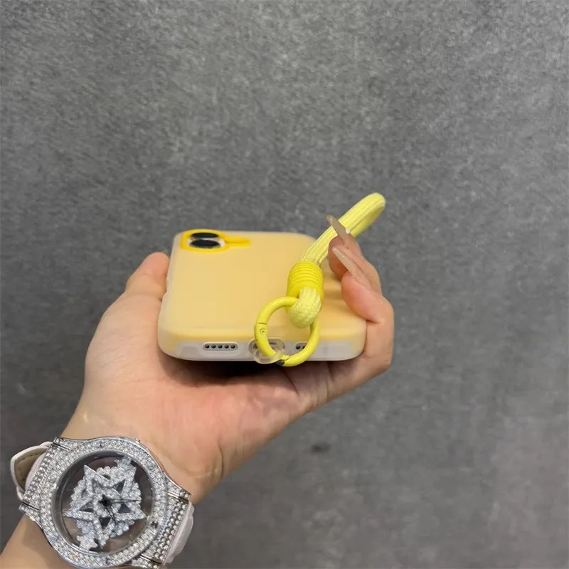 2in1 مع شريط للرسغ الحبل هلام جراب هاتف آيفون 16 15 14 13 12 11 برو ماكس زائد الصلب لينة الوفير غطاء السائل