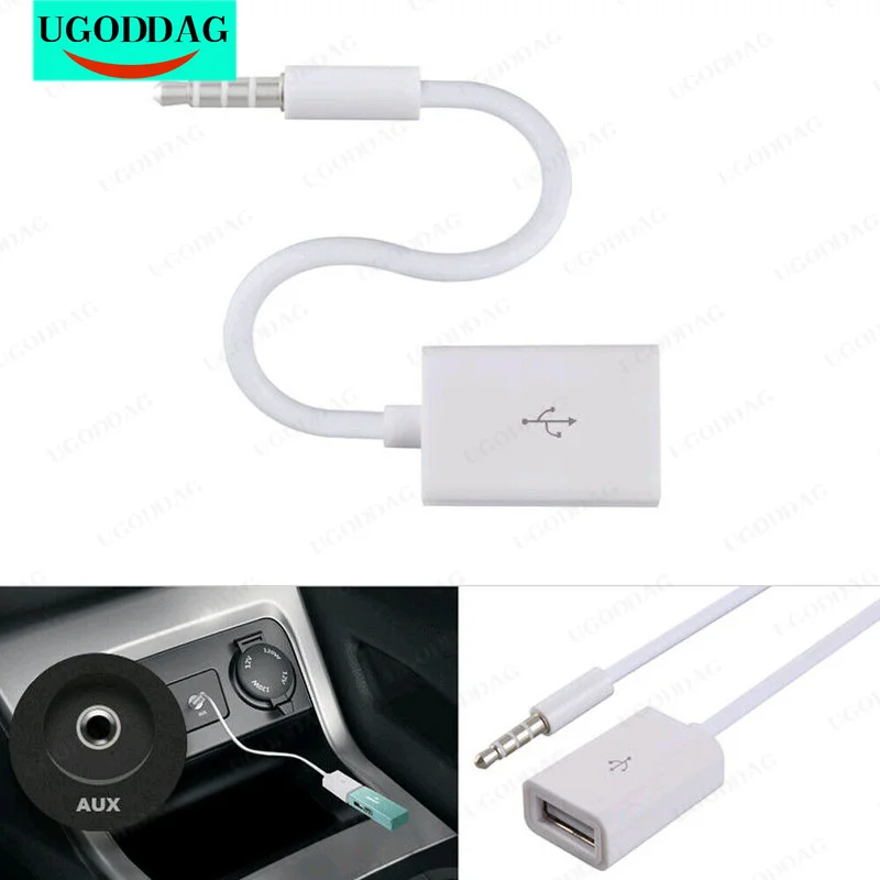 범용 수 AUX 오디오 플러그 잭-USB 2.0 암 변환기 케이블, 자동차 MP3 코드 라인, 흰색 미니 휴대용 자동차 액세서리, 3.5mm