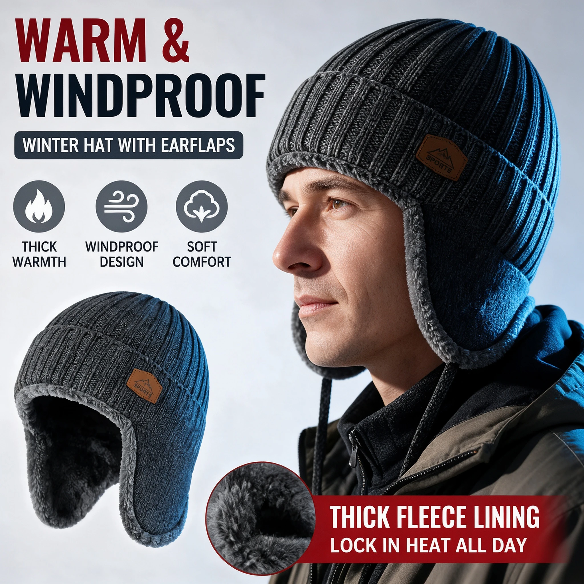 Winter Hat For Men Thick Knitted Wool Beanie With Earflaps Warm Cap For Dad Grandpa Mature Gentlemen Cold Days
