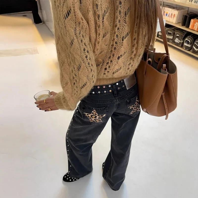 جينز فضفاض عتيق للنساء جينز هاراجوكو هيب هوب عالي الخصر ملابس نسائية غير رسمية بنطال واسع الساق جينز نسائي