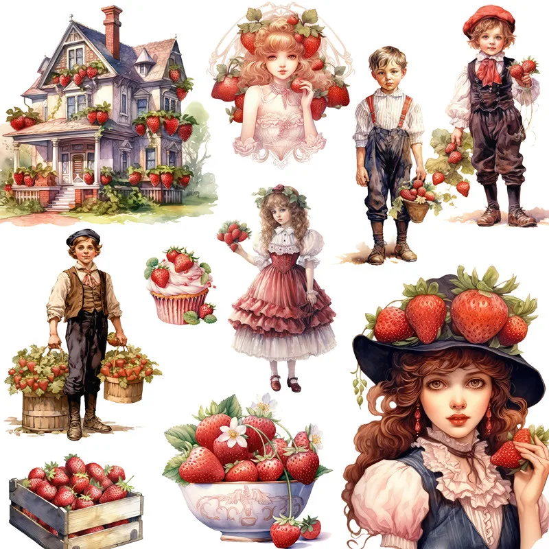 12Pcs/Pack Strawberry Harvest Sticker DIY Craft Scrapbooking Album Junk Journal Decorative Stickers