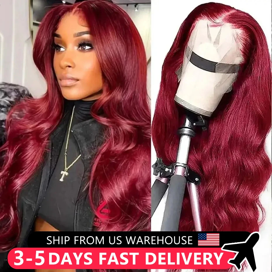 13x4 99J HD Transparent Lace Frontal Wig Body Wave 13x6 Burgundy Lace Front Human Hair Wig For Women Colored Brazilian Remy Hair