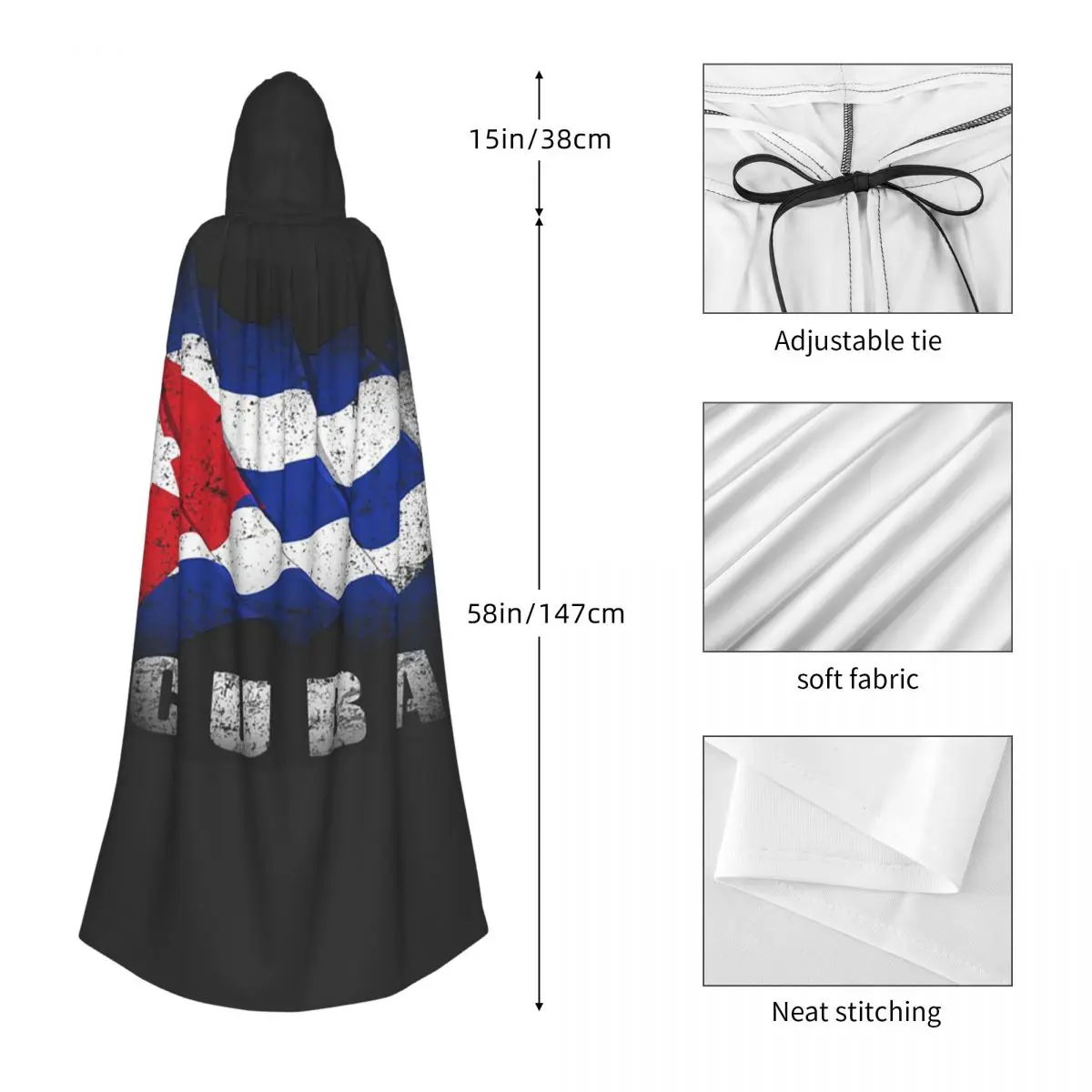 Cuba bandera de la Havana cubana capa larga con capucha patriótica cubana disfraz Medieval de bruja capa de Cosplay abrigo de Halloween adulto Unisex