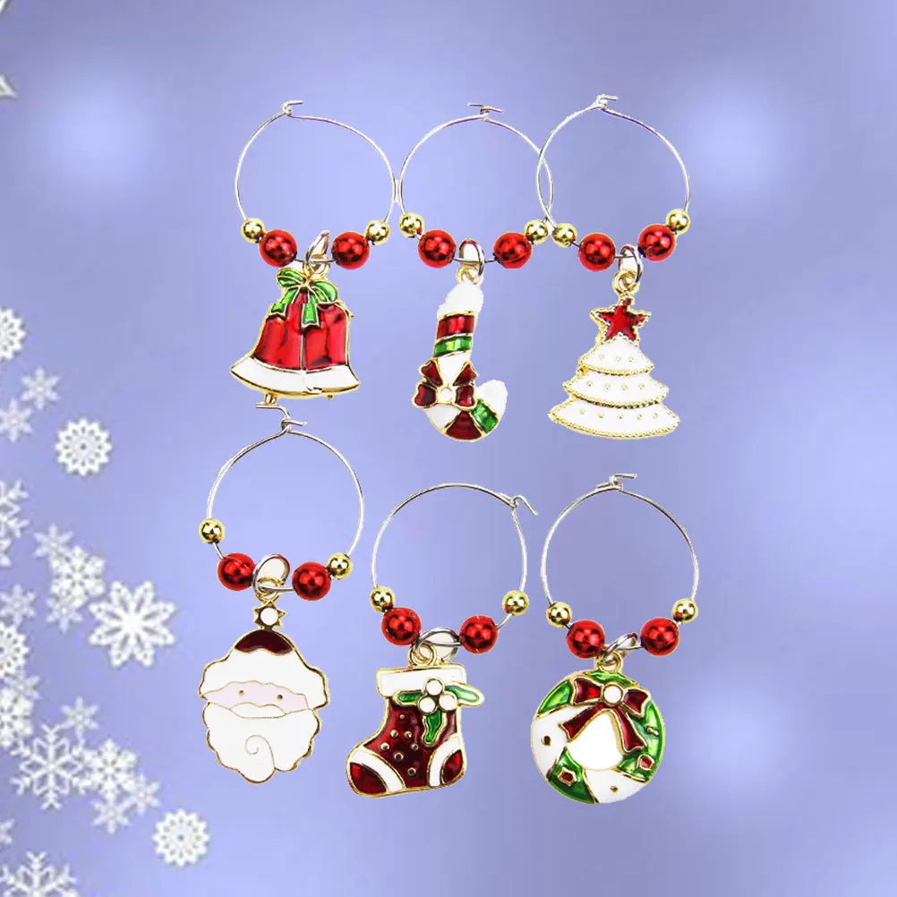 

6 шт., рождественские подвески в виде бокалов для вина, элегантные маркеры для напитков, сувениры для вечеринок, праздничный декор, набор подвесок из стекла премиум-класса из сплава