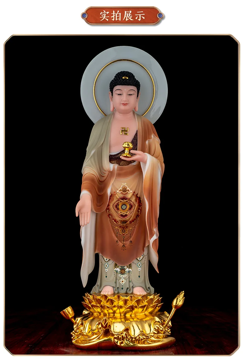 A set 3PCS HOME Shrine protection Buddhism XI FANG SANSHENG jade Guan yin Amitabha Mahasthamaprapta Buddha God statue 53CM Large