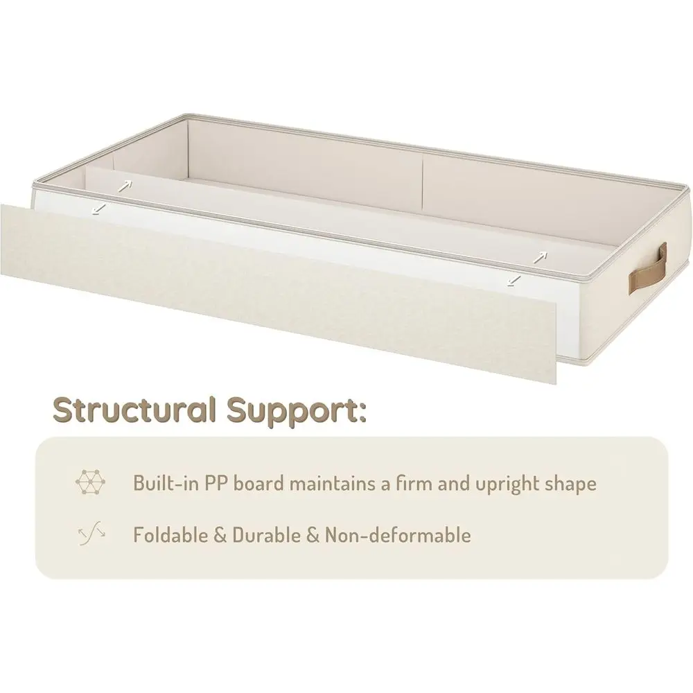 حاويات تخزين باللونين البيج والبني سعة 60 لترًا مع مقابض جلدية للسرير تحت السرير والملابس والأدوات الموسمية