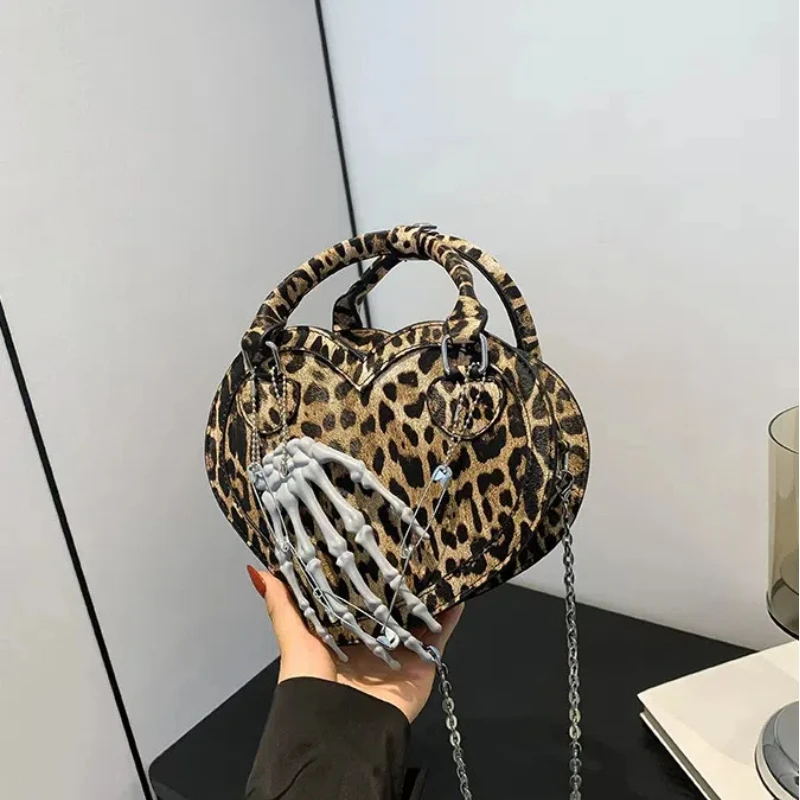 

Unique Heart Shaped Handbags for Women New Leopard Print Leather Female Bag Funny Street Style Hot Hip Hop Vintage Shoulder Bag