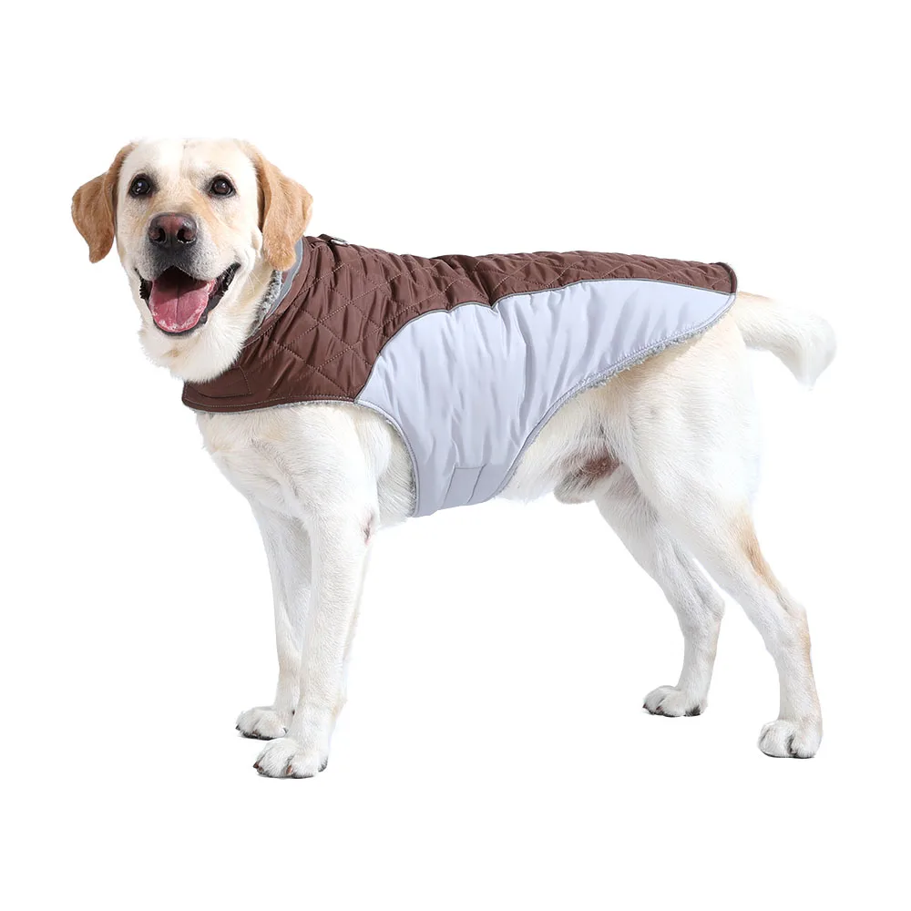 Reflektierende Haustierkleidung für kleine große Hunde, warm, verdickt, Fleece, Hundeweste, Mantel für den Winter, karierter Welpenparka mit D-Ring, Labrador – Detail 14