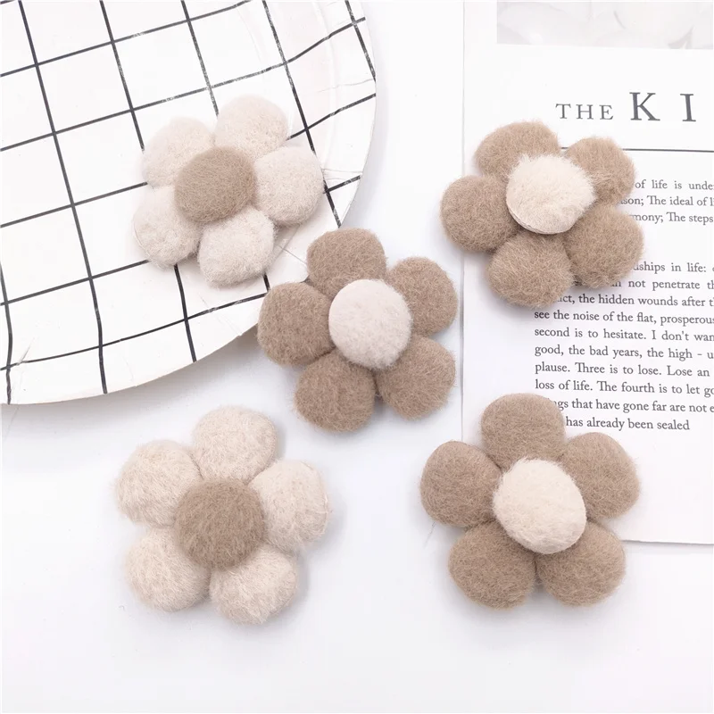 20Pcs 5.5CM Furry Felt Flower Applique For DIY Baby Hair Clip Hat Headwear Crafts Patches Decor Ornament Clothing Accessories