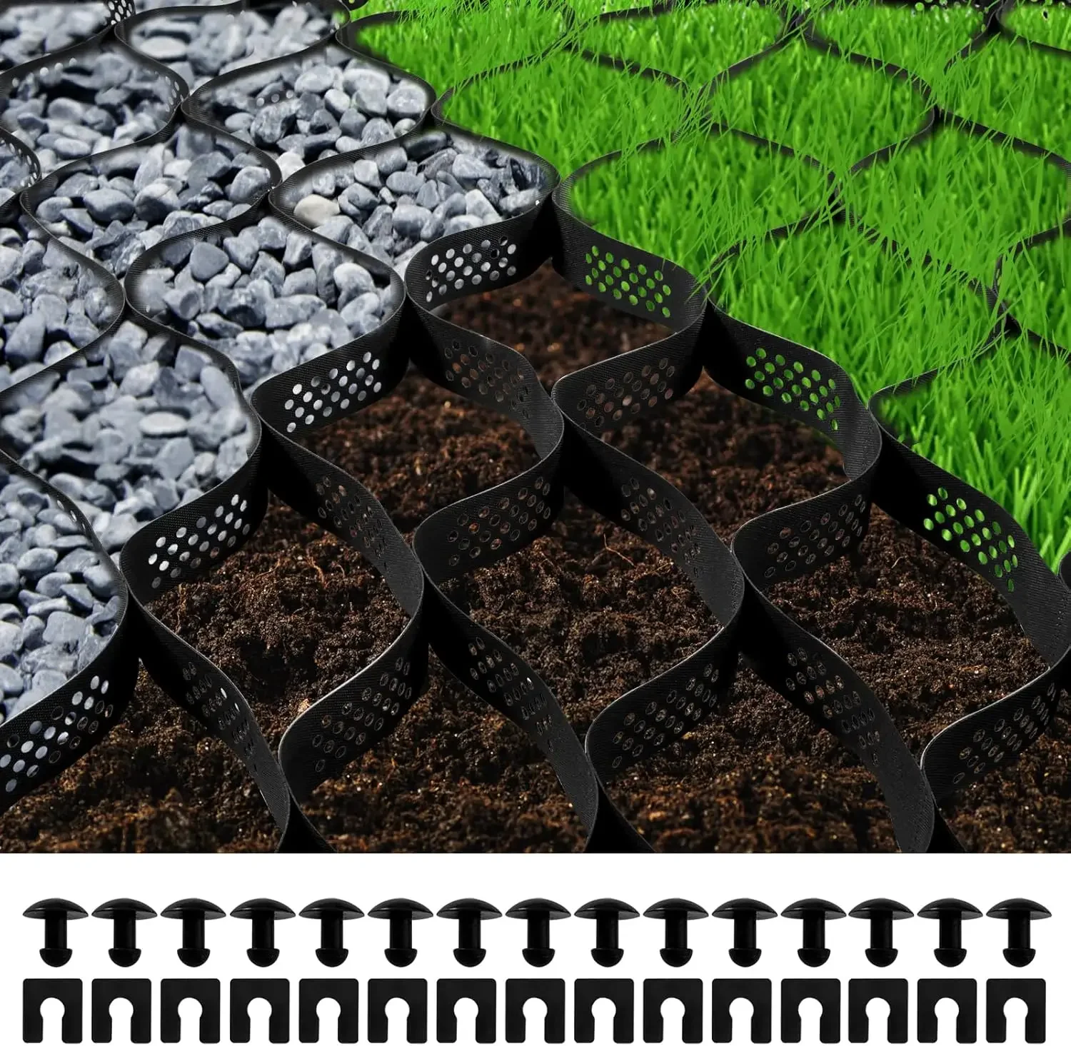 

Ground Grid, 1885 lbs per Sq Ft Load Geo Grid, 3" Depth Permeable Stabilization System for DIY Patio, Walkway, Shed Base