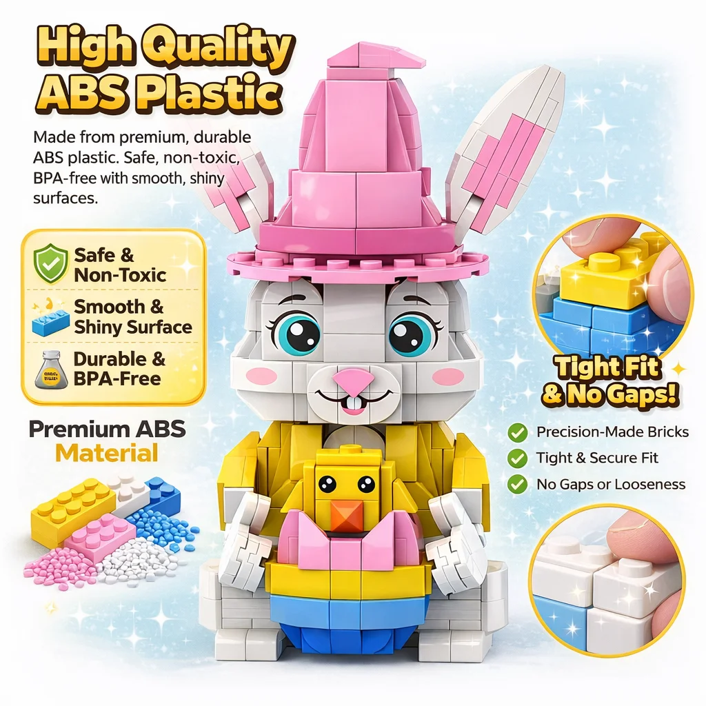 MOC Easter Bunny Building Blocks Cute Rabbit with Egg Chick DIY Bricks Model Toy Kids Gift Spring Holiday Decoration