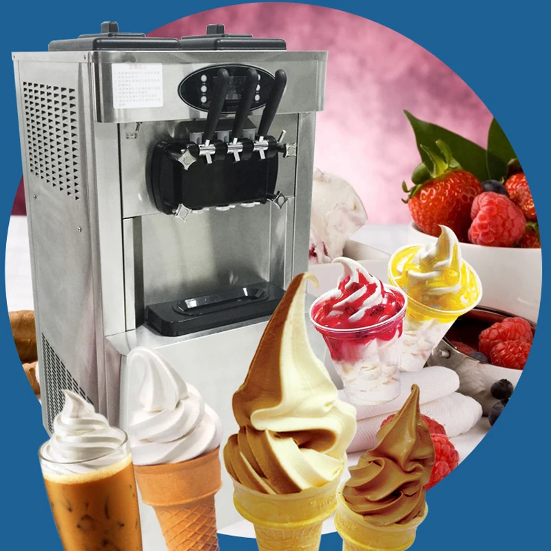 Premium 3 flavor energy-saving commercial soft ice cream machine with free ice cream powder to test