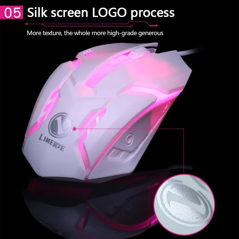 Limei S1 E-Sports LED Luminous Backlit Wired Mouse USB Wired For Desktop Laptop Mute Office Computer Gaming Mouse