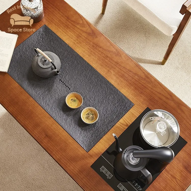 Neo-Sino Style Solid Wood & Rattan Tea Table – Compact with Integrated Tea Cabinet, Zen-Inspired for B&B & Modern Home