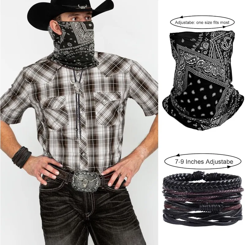 Cowboy-Kostüm-Outfit für Männer und Frauen, Western-Cowboyhut, Bolo-Krawatte, Schnalle, Gürtel, Zubehör-Set für Halloween, Cosplay, Party, Disfraz