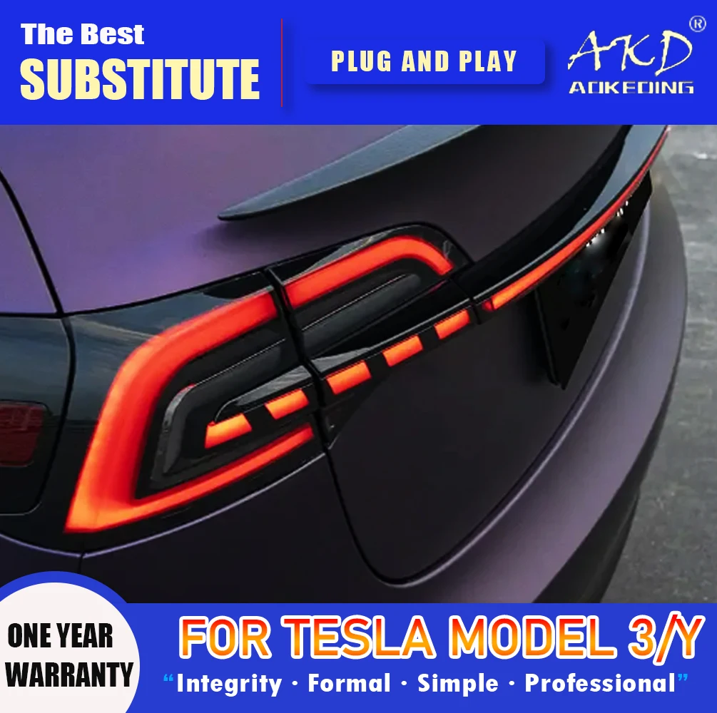 AKD Tail Lamp Tesla Model 3 LED Tail Light Model Y Model3 Rear Fog Brake Turn Signal Automotive Accessories