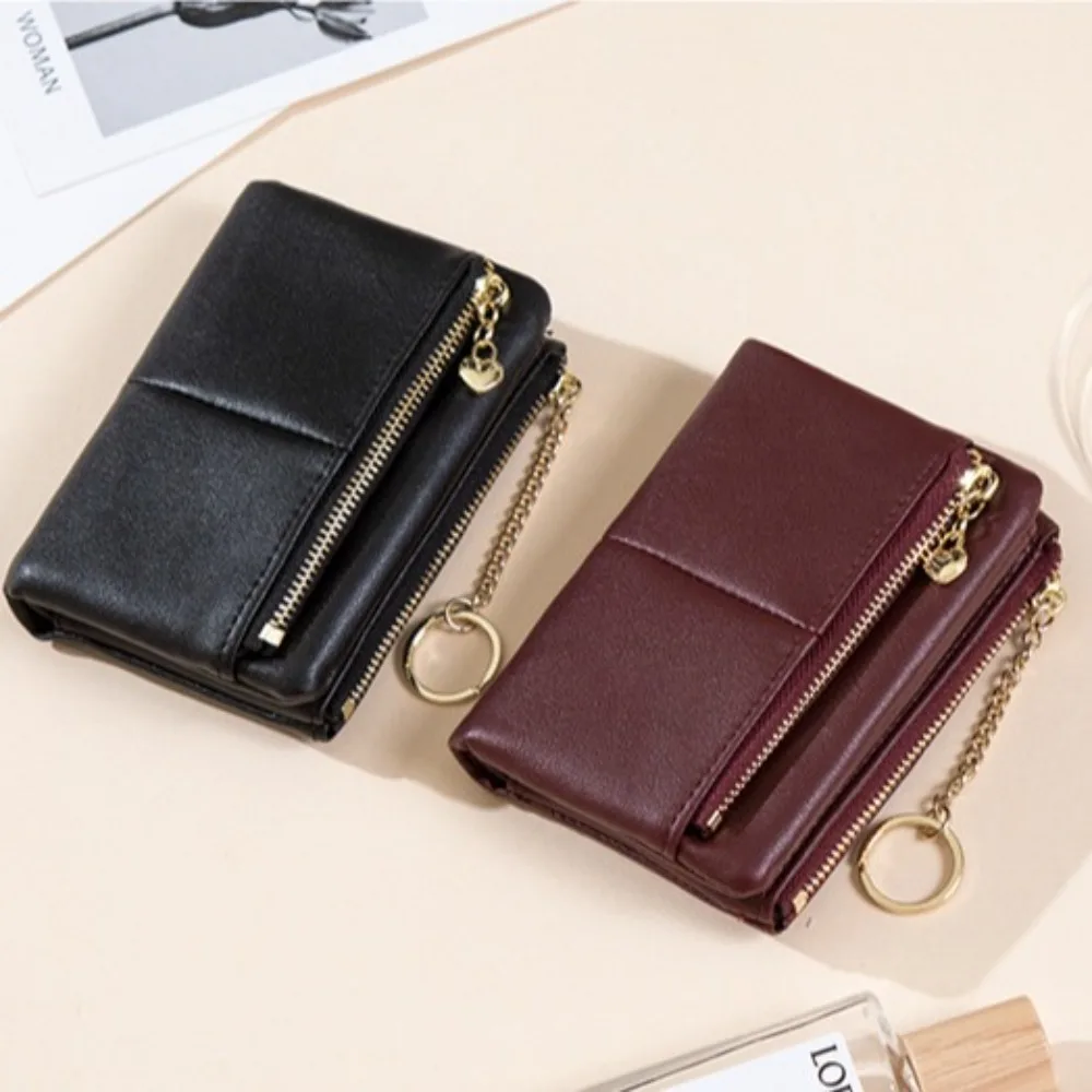 

Simple PU Mini Card Bag Zipper Large Capacity Zip Wallet Handbag Solid Color Double Short Clutch Bag Ladies