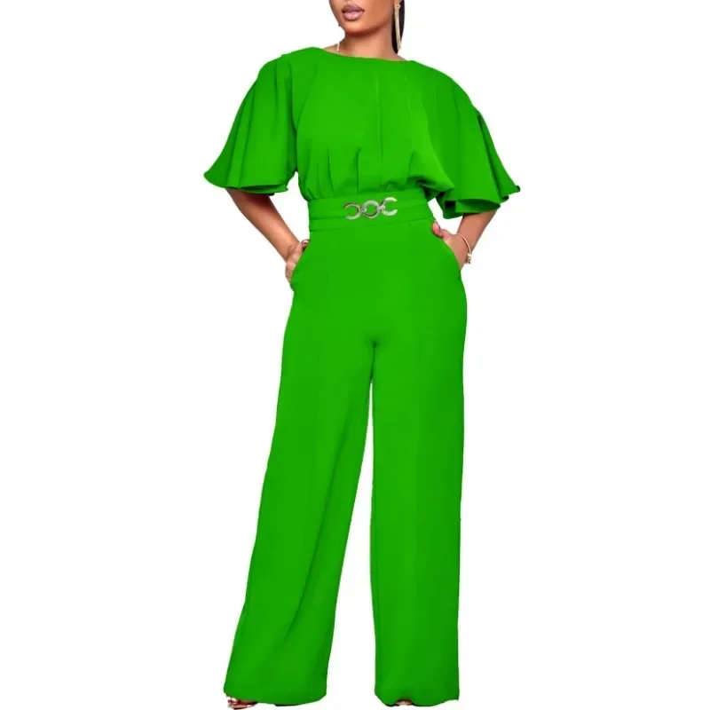 Solid Color Women Jumpsuits For Summer Autumn Short Sleeve Loose Fashion Streetwear Overalls Wide Leg Pants Trousers 2024