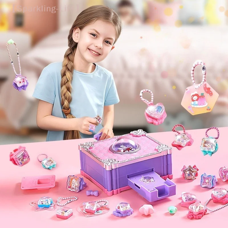 【NN】73PCS Handmade Creative DIY Jewelry Ring Magic Book Versatile Stickers Machine Guka Children Toys Complete Set Girl Gift