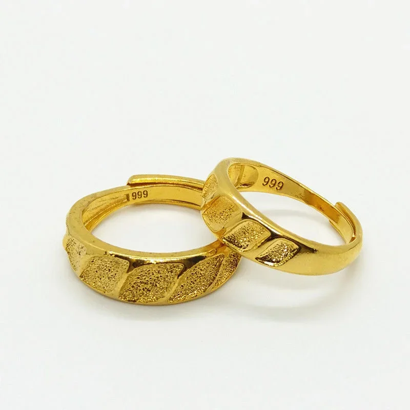 Classic Pure Plated Real 18k Yellow Gold 999 24k Couple for Men and Women Frosted Pair Ring Jewelry Gift Never Fade Jewelry