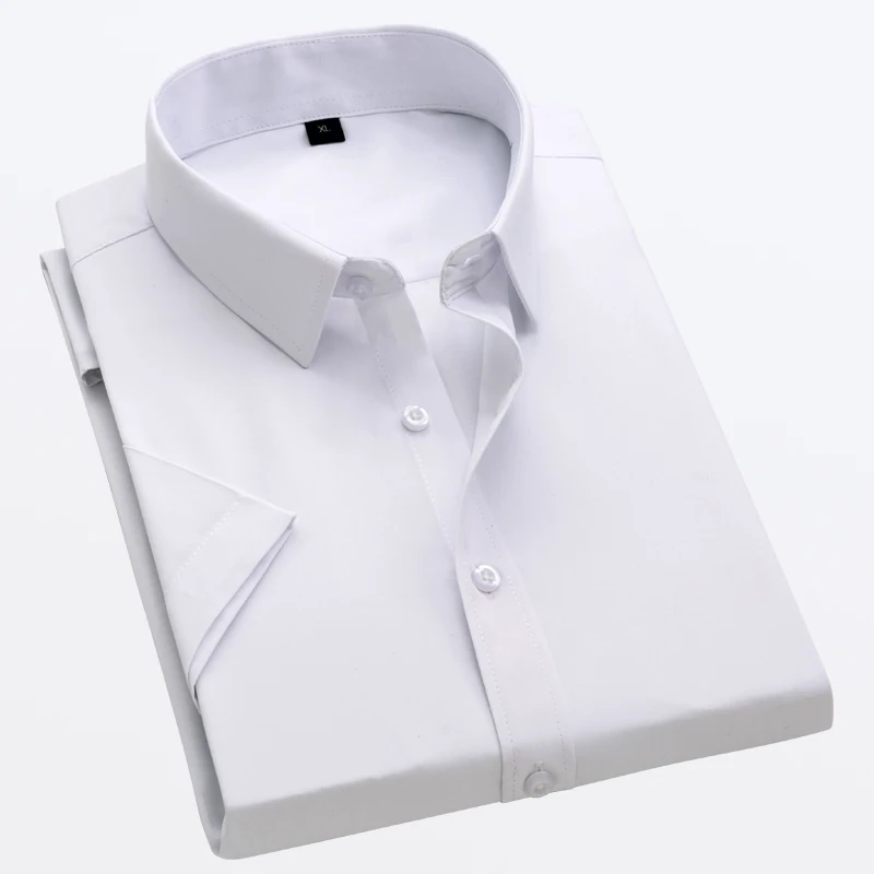 Men Short Sleeve Shirts 2024 Summer Thin Solid Business Casual Slim Fit White Shirts Classic Fashion High Quality Men Clothing