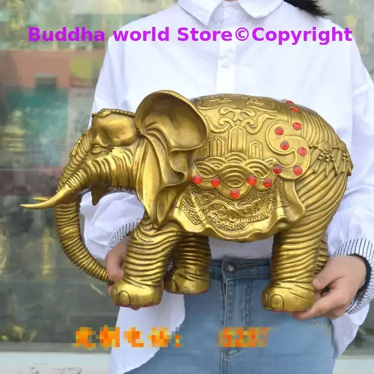 Large GOOD LUCK Auspicious COPPER Elephant ornament ART living room Company Decorative ART ZHAO CAI FENG SHUI Statue