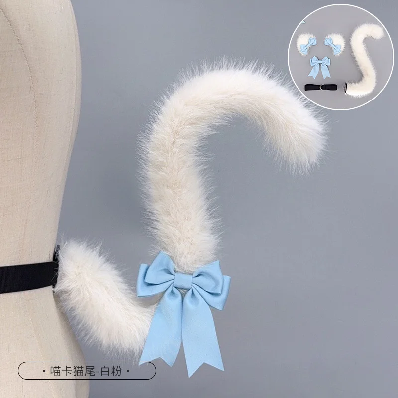 Futrzany ogon kota Uszy Spinki do włosów Zestaw Anime Cosplay Kostium Rekwizyty Lolita Cat Tail Fursuit Pluszowy ogon Faux Fur Haripins Dla kobiet