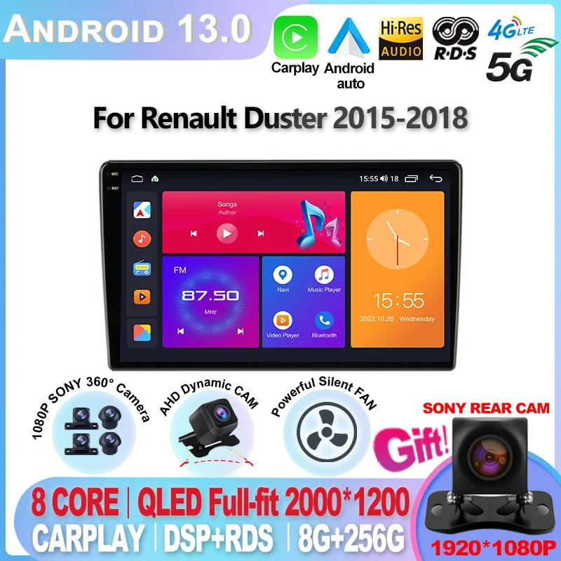 

For Renault Duster 2015 - 2018 Android 13 Car Radio Multimedia Video Player 2 Din 2Din Navigation GPS Carplay 4G WIFI Head Unit