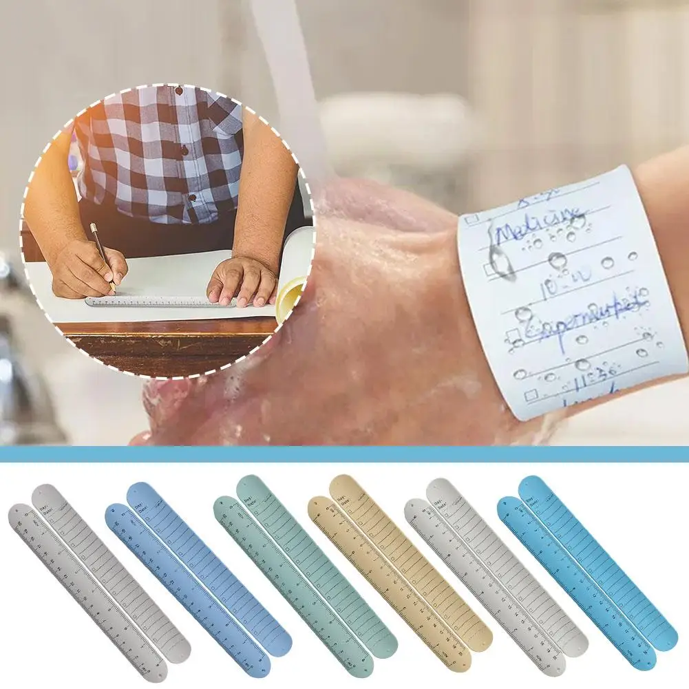 Correa de muñeca de bolsillo para escribir notas usable, correa de muñeca impermeable borrable con escala de gran tamaño para niños, Z2C2