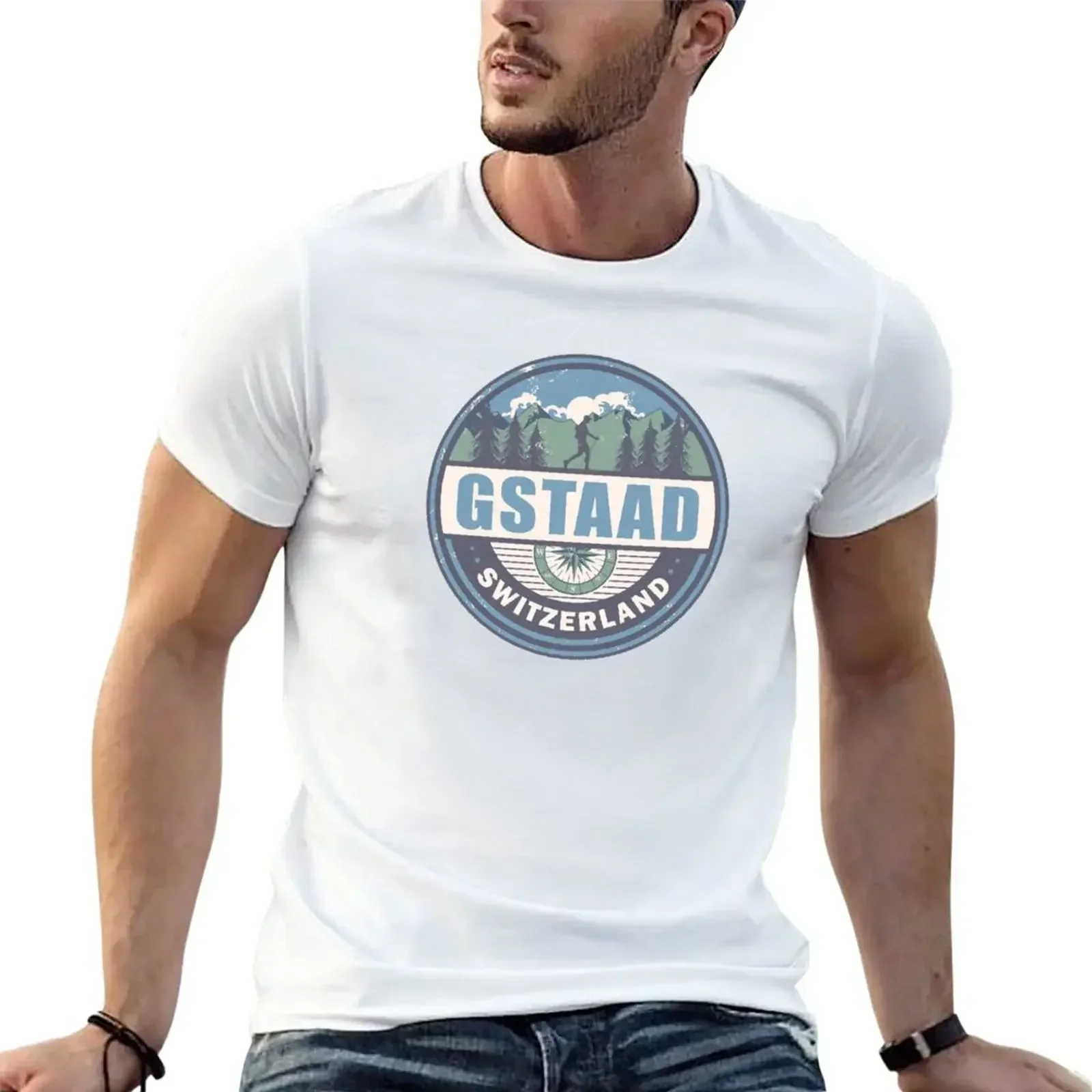 summer top black t shirt designer t shirt men Gstaad Switzerland Swiss Alps Vintage Hiking Design T-Shirt  graphic t shirts