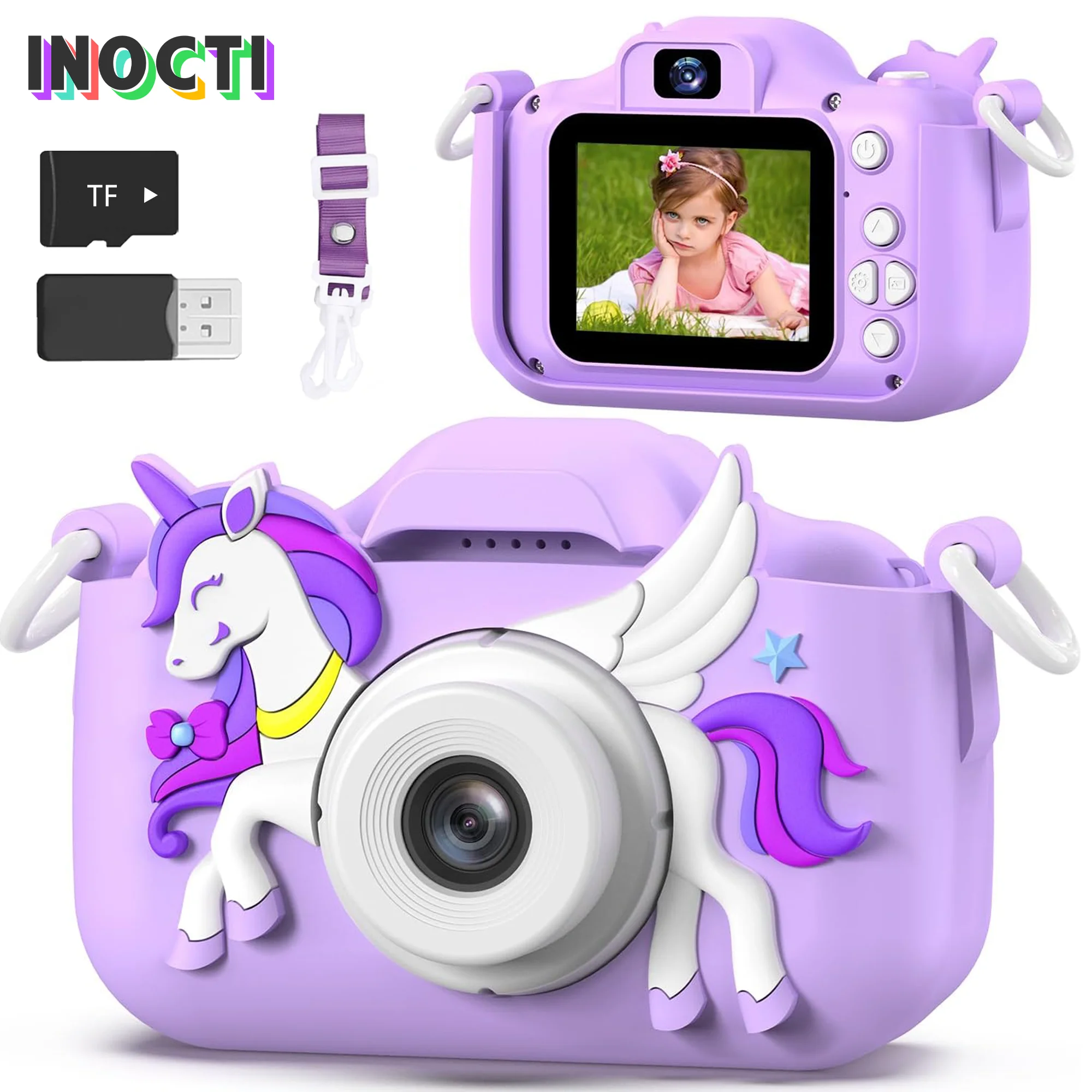

2.0" Kid's Camera 48MP 1080P HD Toddle Selfie Camera Cute Cartoon Digital Cmaera Toy With SD Card Gift For Girls & Boys
