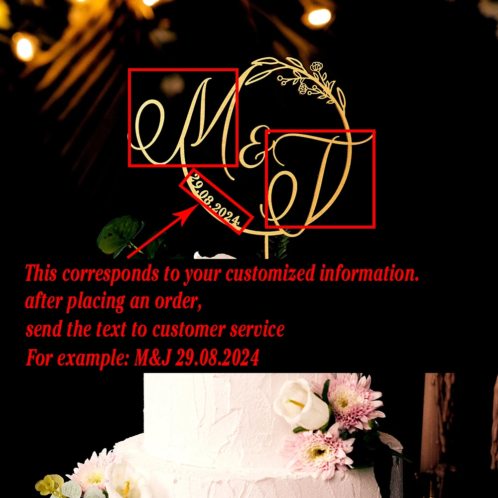 Custom Initial Wedding Cake Topper Personalized Pastoral Wood Cake Toppers Rustic Anniversary Monogram Gold Acrylic Cake Topper